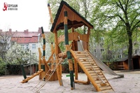 Aire de jeux pour enfants en bois et plastique, balançoire en acier inoxydable haute sécurité, style simple, petit docteur en promotion