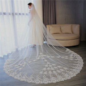 Voile de mariée longue Qushine, très vendu, pailleté, 3 mètres, voile en dentelle de mousseline de soie pour mariée, vente en gros - Product Image 2