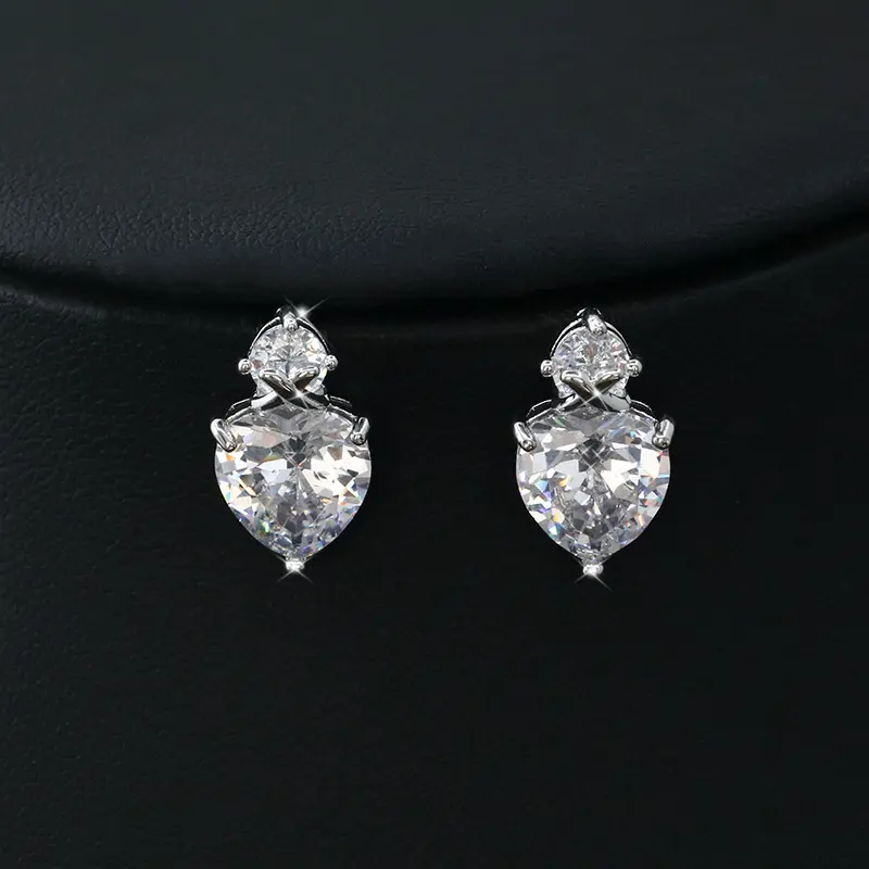 Fashion Jewelry Necklace Luxury Heart Zircon Rhinestone Necklace Earrings Bridal Wedding Accessories Set
