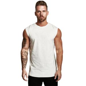 Gilet de sport d'été sans manches pour homme T-shirt en coton personnalisé pour le fitness et la course Chemise d'entraînement tricotée de couleur unie à plaque légère - Product Image 4
