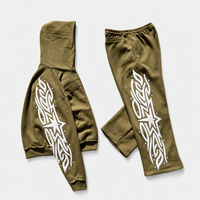 Hoodie personnalisé avec logo imprimé en relief 3D sur l'épaule, pour homme, coupe oversize, court, épais, zippé, effet vieilli, style vintage, ensemble