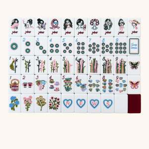 Juego de Mahjong Americano de Acrílico Blanco de 3 Niveles con Diseño Retro de Jabonera, 160 Fichas, Diseño Personalizado con Corazón Floral Rosa - Product Image 2