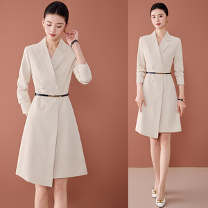 Women's Professional Career Dress A-Line Notched Neckline Solid Color Office Uniform With <b>Belt</b> For <b>Work</b> Commuting - Product Image 1