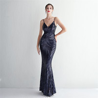 Robe de soirée élégante à sequins, à bretelles, longue et ajustée, nouvelle collection