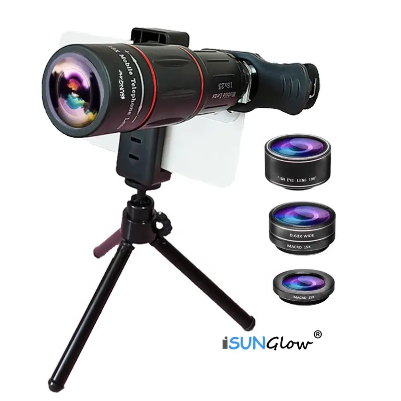 5K HD 18X Telephoto Lens with Tripod Phone Telescope Fisheye Wide Angle Macro 4 in 1 Phone Lens Video Photography Vlog Lens Kit