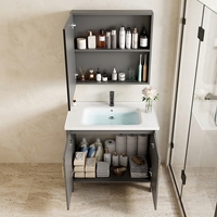 Meuble-lavabo de salle de bain moderne noir et or en aluminium, avec vasque encastrée en pierre frittée, miroir intelligent LED anti-buée et armoire