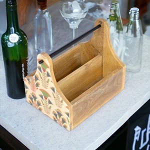 Double Tiers Wooden Beer <b>Crate</b> with Black Metal Handles Tabletop Bar Accessories for Beverage <b>Storage</b> Bottle Caddy Carrier - Product Image 3