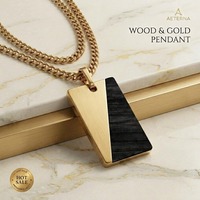 Collier pendentif en acier inoxydable 316L plaqué PVD or 18 carats avec incrustation de bois naturel - Bijou élégant et minimaliste pour usage quotidien, cadeau OEM