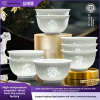 Bol à riz en céramique de porcelaine de Jingdezhen Linglong, sculpté, couleur sous-glaçure, compatible micro-ondes, style moderne et minimaliste