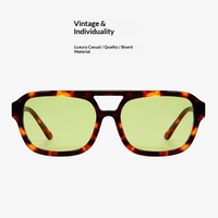 Lunettes de soleil polarisées vintage Havana carrées en acétate, monture HD anti-UV, double pont, prêtes pour la plage, monture noire légère