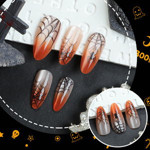 24 pièces <span class=keywords><strong>Halloween</strong></span> Night Fantasy <span class=keywords><strong>Orange</strong></span> Rhythm Spider Web Gradient Détachable Nail Art Style Français Faux ongles portables - Product Image 3
