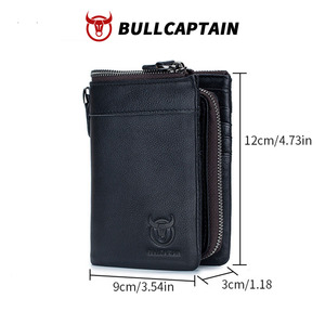 BULLCAPTAIN Men Genuine Leather <b>Wallet</b> Vintage <b>RFID</b> <b>Blocking</b> Anti‑Theft Folding <b>Wallet</b> ID Window Coin Pocket and Zipper Closure - Product Image 6