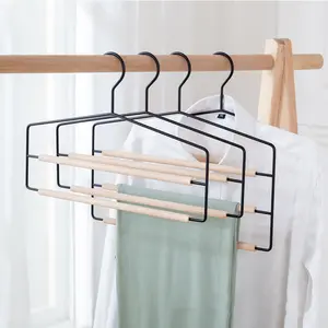 LINDON Nhiều 2 Lớp Kim Loại Tie Khăn Jeans Khăn Hijab Hangers Quần Móc Áo Với Thanh Gỗ Tròn