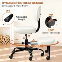 Chaise de bureau blanche à jambes croisées avec roulettes, hauteur réglable pour la méditation, le TDAH, le yoga, chaise large à jambes croisées avec soutien lombaire