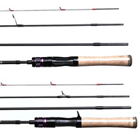 Canne à pêche ultralégère 5 en 1, 1,8 m (6 pi), UL 1-8g, 2-6lb, convertible en 1,55 m (49 cm), poignée en liège, spinning et casting