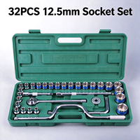 Jeu de clés à douille à 6 points de qualité professionnelle, 32 pièces, entraînement 12,5 mm, poignée à cliquet en acier au carbone bleu pour mécaniciens automobiles