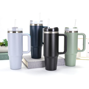Gobelet 40 Oz en acier inoxydable isolé à double paroi Tasse à café sous vide avec poignée et paille - Product Image 1