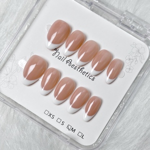 <span class=keywords><strong>Faux</strong></span> <span class=keywords><strong>Ongles</strong></span> à Presser Faits Main avec Logo Personnalisé, 10 Pièces, French Manucure, <span class=keywords><strong>Courts</strong></span> Carrés, <span class=keywords><strong>Courts</strong></span> Amande, en Acrylique Naturel, Vente en Gros, Réutilisables - Product Image 4