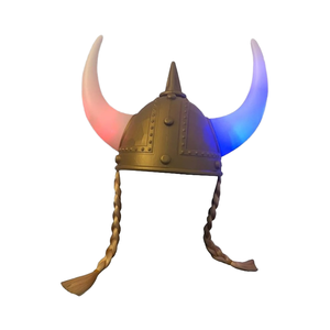 Casco vikingo con luz LED, cuernos, trenzas, accesorios de <span class=keywords><strong>guerreros</strong></span> medievales a rayas, sombrero para niños, Material de poliéster para deportes - Product Image 4