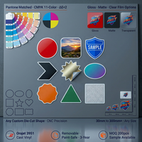 Étiquettes personnalisées en PVC collé, résistantes aux UV, de forme et de taille sur mesure, couleur personnalisée CMYK 9-11 couleurs, designs OEM, autocollants pour appareils, impression offset