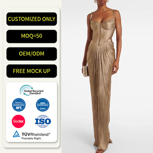 <span class=keywords><strong>Abito</strong></span> <span class=keywords><strong>Lungo</strong></span> da Sera con Corsetto Plissettato in Lamina Metallica Dorata Personalizzato, Glamour da Red Carpet Incontra l'Eleganza Scultorea - Product Image 1