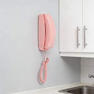 Téléphone fixe filaire mural de style vintage, téléphone rétro rose avec fonction mains libres pour appels à domicile - Product Image 3