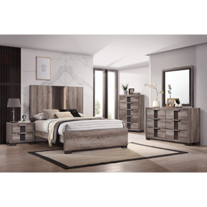 Comodino Rustico Contemporaneo Marrone con Due Cassetti e Maniglie in Metallo, Arredamento in Legno per Camera da Letto - Product Image 5