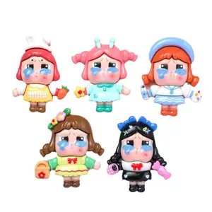 New Style Kawaii Cartoon Cabochon Crying Girls Resin Art Accessories For Car Decoration Key Chain Pendant Handmade Materials