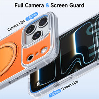 Funda Magnética Brillante para iPhone 17 16 15 14 13 Pro Max con Borde Transparente y Anillo Giratorio 360°