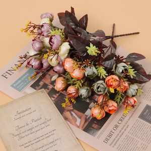 Fleur artificielle Xiangde à 15 têtes, bourgeon de thé nacré, en tissu polyester, accessoire de photographie de mariage, décoration intérieure - Product Image 1