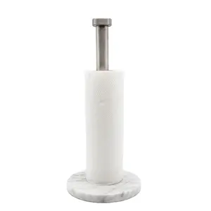 Porte-serviettes en papier et porte-rouleau de papier toilette en acier inoxydable et marbre moderne avec support vertical sur le comptoir - Product Image 1