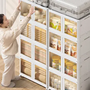 Kotak penyimpanan buku alat dapur untuk kantor ruang tamu plastik harga keranjang dapat dipindah rak pengatur kabinet dengan pintu