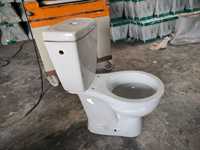 GREPL WC moderne deux pièces à double chasse, siphon en S, en céramique blanche, avec couvercle de siège en PP, fonction de lavage des fesses, à poser au sol, pour hôtels
