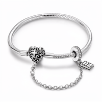 Hapour Gelang Perak Sterling Wanita dengan Liontin Kupu-kupu, Hati, Bulan, Bintang, Rantai Ular, Zirkonia Kubik 5A, 17cm, untuk Hadiah Ulang Tahun