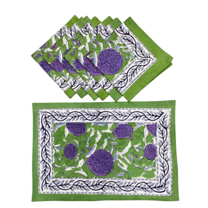 Juego de 6 manteles individuales de algodón con estampado floral, hechos a mano en India. - Product Image 1