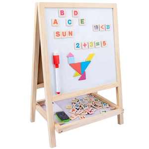 Houten Multifunctionele Twee-In-Één Opvouwbare Dubbelzijdige Magnetische Tekentafel Voor Kinderen Met Zwarte En Witte Tekentafel - Product Image 1