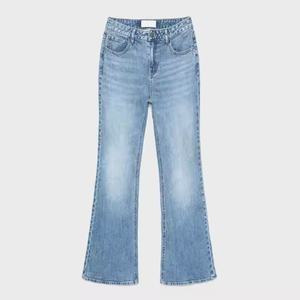 กางเกงยีนส์เดนิมสีน้ำเงินฟอก 100% ผ้าฝ้าย ทรงขากว้าง สไตล์ลำลอง ปักโลโก้ ทอแบบถัก น้ำหนักเบา ระบายอากาศได้ดี ลายการ์ตูนแบบมีรู - Product Image 1