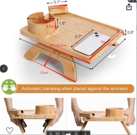Plateau pliable pour accoudoir de canapé avec support de téléphone rotatif à 360°, en bambou, pour accoudoir de canapé