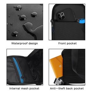 Sac bandoulière personnalisé avec logo, sac de poitrine, sac à dos antivol en nylon imperméable, poche arrière, compartiment intérieur en maille, fermeture éclair avant, sangle réglable, couleur au choix - Product Image 3