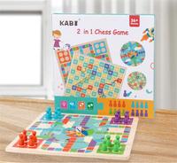 En bois 2 en 1 échiquier volant double face serpent et échelles échecs volants jeu de société multifonctionnel deux en un
