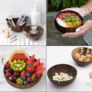 Bols en <span class=keywords><strong>coquille</strong></span> de noix de coco écologiques avec manche en bois de hêtre pour la décoration de la maison, fêtes d'anniversaire ou camping d'origine - Product Image 5