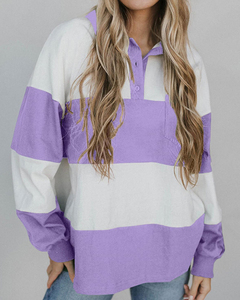 Suéter Polo <span class=keywords><strong>de</strong></span> Manga Larga para Mujer, a Rayas, con Bloques <span class=keywords><strong>de</strong></span> Color, Estilo Casual, Holgado, para Otoño e Invierno, para Uso Diario - Product Image 6