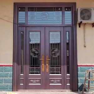 Porte d'entrée moderne à <span class=keywords><strong>double</strong></span> battant en alliage de zinc et verre pour maison individuelle - Product Image 4