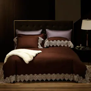 OEM/ODM comforter lace duvet cover cotton satin burgundy pillowcase king size bed sheet bedding set