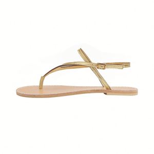 Nouvelles sandales d'été dorées style romain pour femme, à entre-doigts, style vacances, avec bride arrière ajustée, chaussures décontractées de plage - Product Image 4