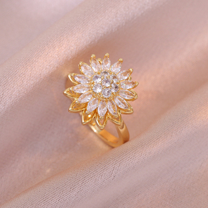 X202 Stainless Steel Sunflower <strong>Jewelry</strong> Set Gold Plated Rotatable Ring Copper Pendant Necklace Bracelet Earring <strong>Jewelry</strong> for Women - Product Image 4