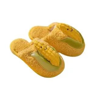 Cartoon Corn Cute Cotton Slippers For Women Winter Indoor Warmth Couple Slippers For Men Anti Slip