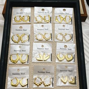 Boucles d'oreilles créoles RINHOO en acier inoxydable plaqué or PVD 18 carats, étanches et inaltérables, bijoux géométriques tendance pour femme, vente en gros, cadeau - Product Image 2