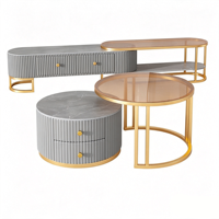 Ensemble de tables basses modernes en pierre de luxe léger avec cadre en bois, design combiné décoratif pour salon