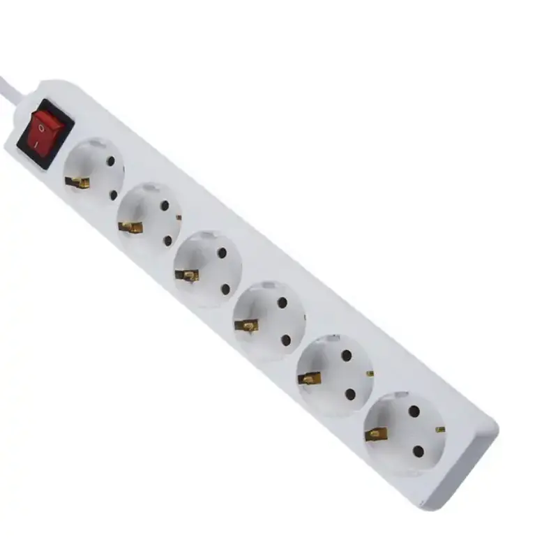EU universal 6-outlet surge protector power strip VDE approval 3 core 1mm sq 6 sockets and 1 switches electrical extension board